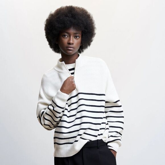 Mango Striped Sweater With Zip New - Picture 10 of 10